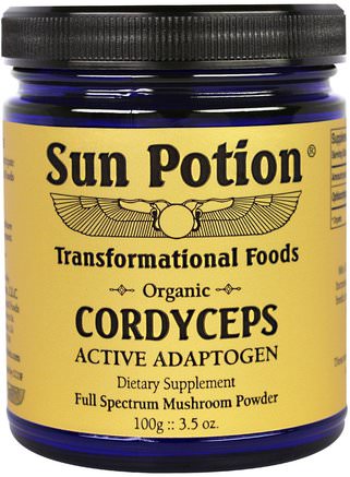Cordyceps Raw Mushroom Powder, Organic 3.5 oz (100 g) by Sun Potion-Kosttillskott, Adaptogen, Medicinska Svampar