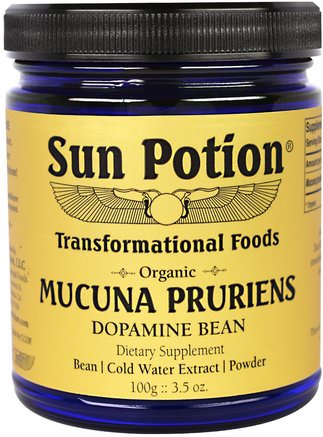 Mucuna Pruriens Powder, Organic 3.5 oz (100 g) by Sun Potion-Örter, Ayurveda Ayurvediska Örter, Mucuna