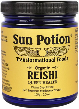 Reishi Raw Mushroom Powder, Organic 3.5 oz (100 g) by Sun Potion-Kosttillskott, Adaptogen, Medicinska Svampar, Reishi-Svampar