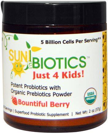 Just 4 Kids! Potent Probiotics with Organic Prebiotics Powder, Bountiful Berry, 2 oz (57 g) by Sunbiotics-Kosttillskott, Probiotika, Probiotika För Barn