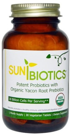 Organic Potent Probiotics with Organic Yacon Root Prebiotics, 30 Veggie Tabs by Sunbiotics-Kosttillskott, Probiotika, Stabiliserade Probiotika