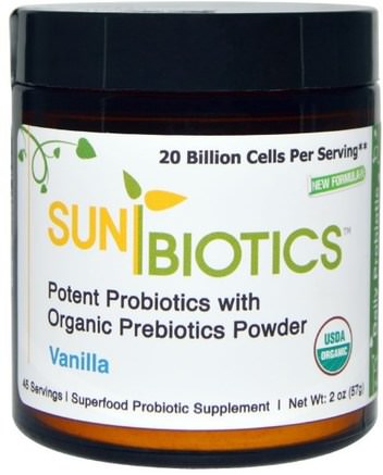 Potent Probiotics with Organic Prebiotics Powder, Vanilla, 2 oz (57 g) by Sunbiotics-Kosttillskott, Probiotika, Stabiliserade Probiotika