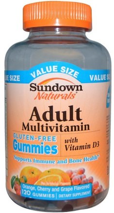 Adult Multivitamin, Cherry and Grape Flavored, 120 Gummies by Sundown Naturals-Värmekänsliga Produkter, Vitaminer, Multivitamingummier