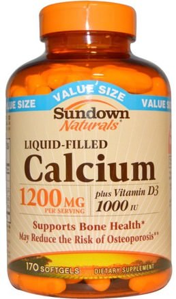 Liquid-Filled Calcium, Plus Vitamin D3, 1200 mg/1000 IU, 170 Softgels by Sundown Naturals-Kosttillskott, Mineraler, Kalcium Vitamin D