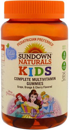 Kids, Complete Multivitamin Gummies, Disney Princess, Grape, Orange & Cherrry, 60 Gummies by Sundown Naturals Kids-Värmekänsliga Produkter, Vitaminer