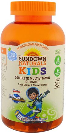 Kids, Complete Multivitamin Gummies, Miles from Tomorrowland, Grape, Orange & Cherry, 180 Gummies by Sundown Naturals Kids-Värmekänsliga Produkter, Vitaminer, Multivitamingummier