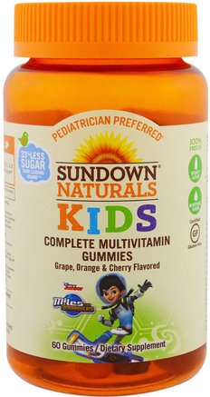Kids, Complete Multivitamin Gummies, Miles from Tomorrowland, Grape, Orange & Cherry, 60 Gummies by Sundown Naturals Kids-Vitaminer, Multivitaminer, Barns Hälsa