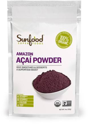 Amazon Acai Powder, 4 oz (113 g) by Sunfood-Kosttillskott, Superfoods, Frukt Extrakt, Super Frukter, Acai Pulver
