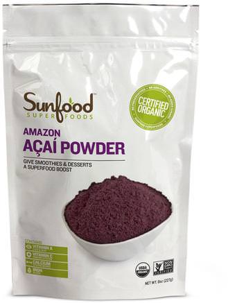 Amazon Acai Powder, 8 oz (227 g) by Sunfood-Kosttillskott, Superfoods, Frukt Extrakt, Super Frukter, Acai Pulver