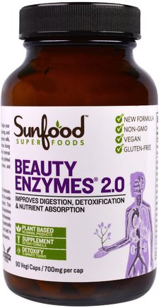 Beauty Enzymes 2.0, 700 mg, 90 Veggie Caps by Sunfood-Kosttillskott, Superfoods, Anti Aging