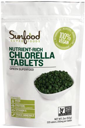 Broken Cell Wall Chlorella Tablets, 250mg, 228 Tablets, 2 oz (57 g) by Sunfood-Kosttillskott, Superfoods, Chlorella