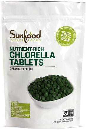 Broken Cell Wall Chlorella Tablets, 250 mg, 456 Tablets, 4 oz (113 g) by Sunfood-Kosttillskott, Superfoods, Chlorella