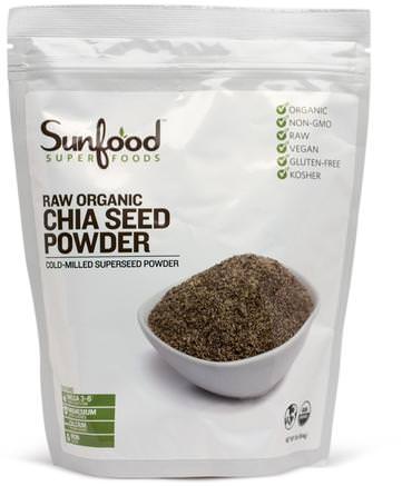 Chia Seed Powder, Raw Organic 1 lb (454 g) by Sunfood-Kosttillskott, Efa Omega 3 6 9 (Epa Dha), Chia Frön