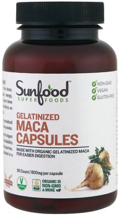 Gelatinized Maca Capsules, 800 mg, 90 Capsules by Sunfood-Hälsa, Män, Maca