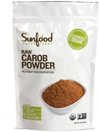 Organic Carob Powder, Raw, 1 lb (454 g) by Sunfood-Mat, Sötningsmedel