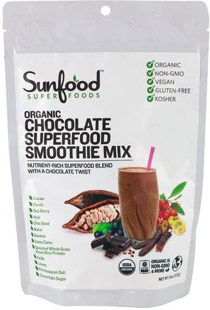 Organic Chocolate Superfood Smoothie Mix, 8 oz (227 g) by Sunfood-Kosttillskott, Superfoods