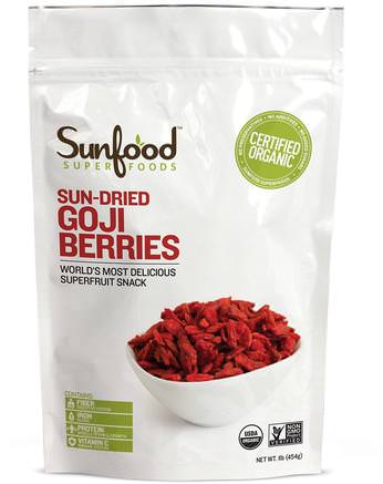 Organic Sun-Dried Goji Berries, 1 lb (454 g) by Sunfood-Kosttillskott, Adaptogen, Torkad Frukt