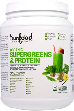 Organic Supergreens & Protein, 2.2 lb (997.9 g) by Sunfood-Kosttillskott, Protein, Örter