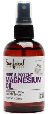 Pure & Potent Magnesium Oil, 4 fl oz (118 ml) by Sunfood-Hälsa, Hud, Massageolja, Anti Smärta