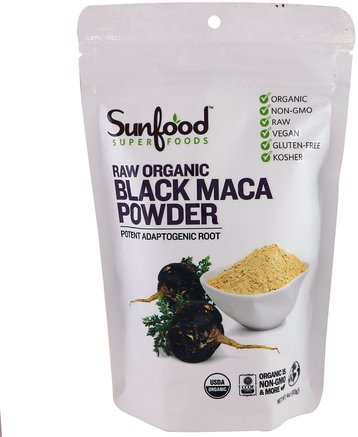Raw Organic Black Maca Powder, 4 oz (113 g) by Sunfood-Hälsa, Män, Maca