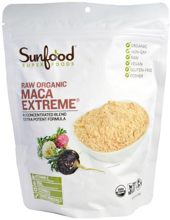Raw Organic Maca Extreme, 8 oz (227 g) by Sunfood-Kosttillskott, Adaptogen, Män, Maca
