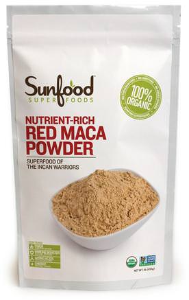 Raw Red Maca Powder, 8 oz (227 g) by Sunfood-Kosttillskott, Adaptogen, Män, Maca