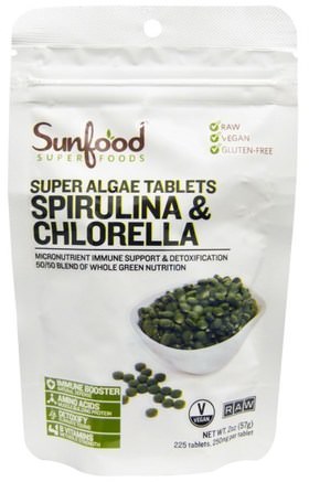 Spirulina & Chlorella, Super Algae Tablets, 250 mg, 228 Tablets by Sunfood-Kosttillskott, Superfoods, Spirulina