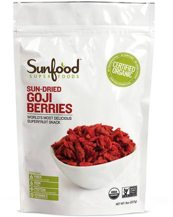 Sun-Dried Goji Berries, 8 oz (227 g) by Sunfood-Kosttillskott, Adaptogen, Torkad Frukt