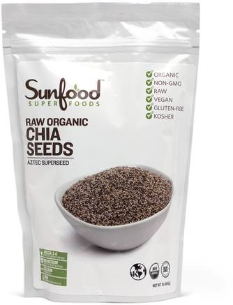 Superfoods, Raw Organic Chia Seed, 1 lb (454 g) by Sunfood-Kosttillskott, Efa Omega 3 6 9 (Epa Dha), Chia Frön