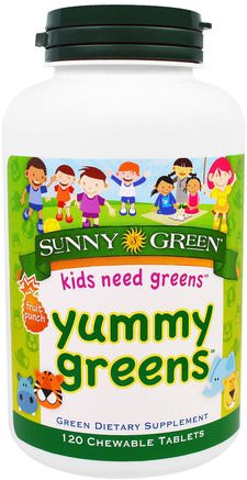 Yummy Greens, Fruit Punch, 120 Chewable Tablets by Sunny Green-Kosttillskott, Superfoods, Greener