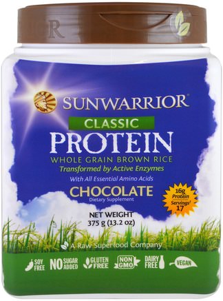 Classic Protein, Whole Grain Brown Rice, Chocolate, 13.2 oz (375 g) by Sunwarrior-Sport, Träning, Protein