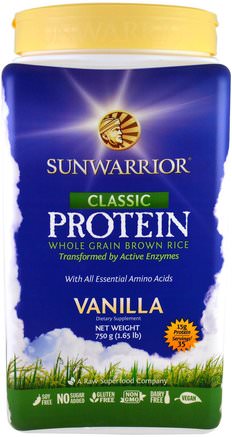 Classic Protein, Whole Grain Brown Rice, Vanilla, 1.65 lb (750 g) by Sunwarrior-Sport, Träning, Protein