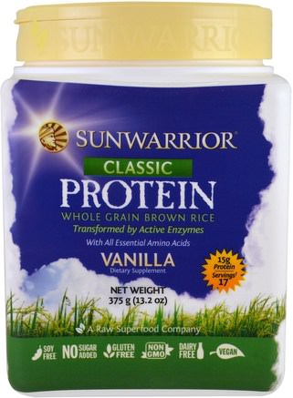 Classic Protein, Whole Grain Brown Rice, Vanilla, 13.2 oz (375 g) by Sunwarrior-Sport, Träning, Protein