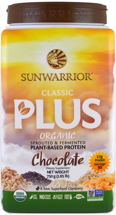 Organic Classic Plus, Chocolate, 1.65 lb (750 g) by Sunwarrior-Sport, Träning, Protein