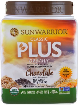 Organic Classic Plus, Chocolate, 13.2 oz (375 g) by Sunwarrior-Sport, Träning, Protein