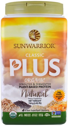 Organic Classic Plus, Natural, 1.65 lb (750 g) by Sunwarrior-Sport, Träning, Protein