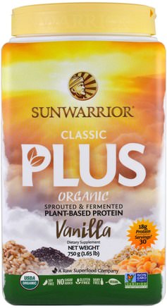 Organic Classic Plus, Vanilla, 1.65 lb (750 g) by Sunwarrior-Sport, Träning, Protein