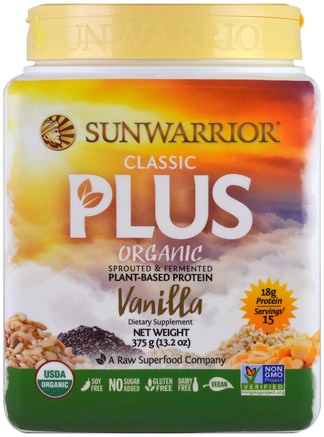 Organic Classic Plus, Vanilla, 13.2 oz (375 g) by Sunwarrior-Sport, Träning, Protein