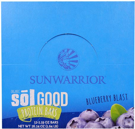 Organic Sol Good Protein Bars, Blueberry Blast, 12 Bars, 2.19 oz Each by Sunwarrior-Kosttillskott, Protein, Sport Protein, Sport, Protein Barer