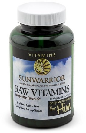 Raw Vitamins, Daily Multivitamin for Him, 90 Veggie Caps by Sunwarrior-Vitaminer, Män Multivitaminer, Sun Warrior Rå Vitaminer