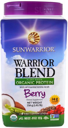 Warrior Blend, Plant-Based Organic Protein, Berry, 1.65 lb (750 g) by Sunwarrior-Sport, Träning, Protein