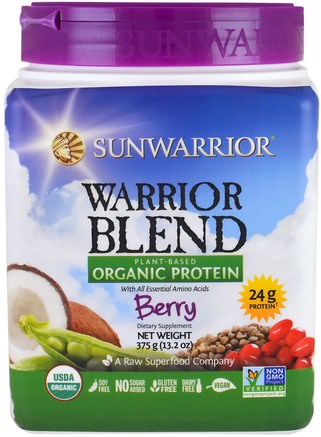 Warrior Blend, Plant-Based Organic Protein, Berry, 13.2 oz (375 g) by Sunwarrior-Sport, Träning, Protein