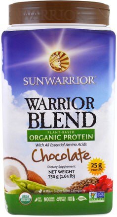 Warrior Blend, Plant-Based Organic Protein, Chocolate, 1.65 lb (750 g) by Sunwarrior-Sport, Träning, Protein