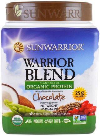 Warrior Blend, Plant-Based Organic Protein, Chocolate, 13.2 oz (375 g) by Sunwarrior-Sport, Träning, Protein
