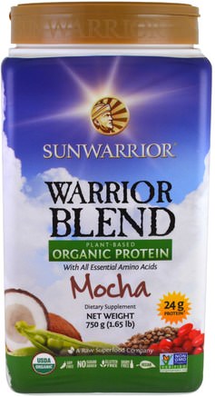 Warrior Blend, Plant-Based Organic Protein, Mocha, 1.65 lb (750 g) by Sunwarrior-Sport, Träning, Protein