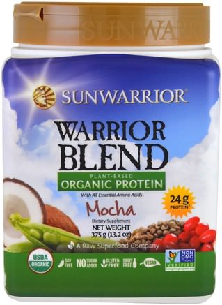 Warrior Blend, Plant-Based Organic Protein, Mocha, 13.2 oz (375 g) by Sunwarrior-Sport, Träning, Protein