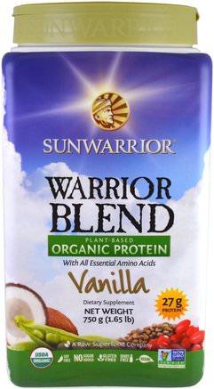 Warrior Blend, Plant-Based Organic Protein, Vanilla, 1.65 lb (750 g) by Sunwarrior-Sport, Träning, Protein