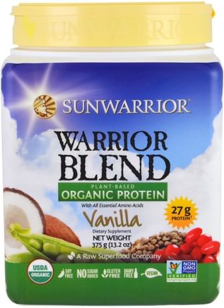 Warrior Blend, Plant-Based Organic Protein, Vanilla, 13.2 oz (375 g) by Sunwarrior-Sport, Träning, Protein