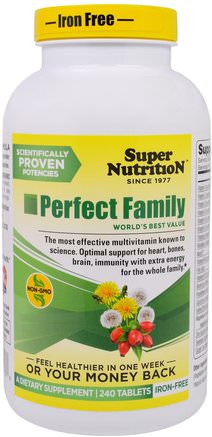 Perfect Family, Multivitamin, Iron Free, 240 Tablets by Super Nutrition-Vitaminer, Multivitaminer, Perfekt Blandning