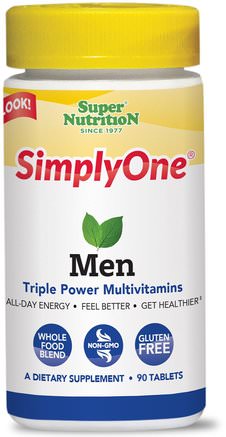 SimplyOne, Men, Triple Power Multivitamins, 90 Tablets by Super Nutrition-Vitaminer, Multivitaminer, Manblandning